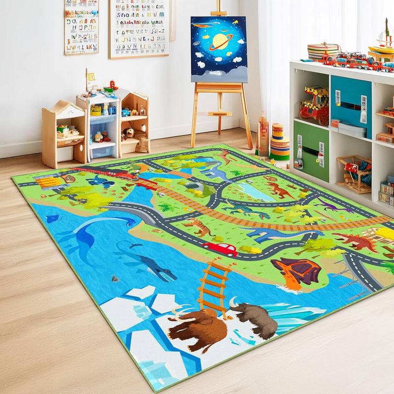 Washable Kids Rug for Playroom City Life- Road