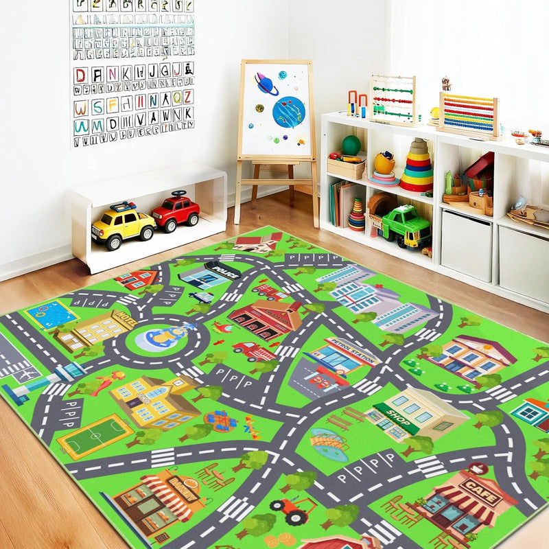 Washable Kids Rug for Playroom City Life- Road