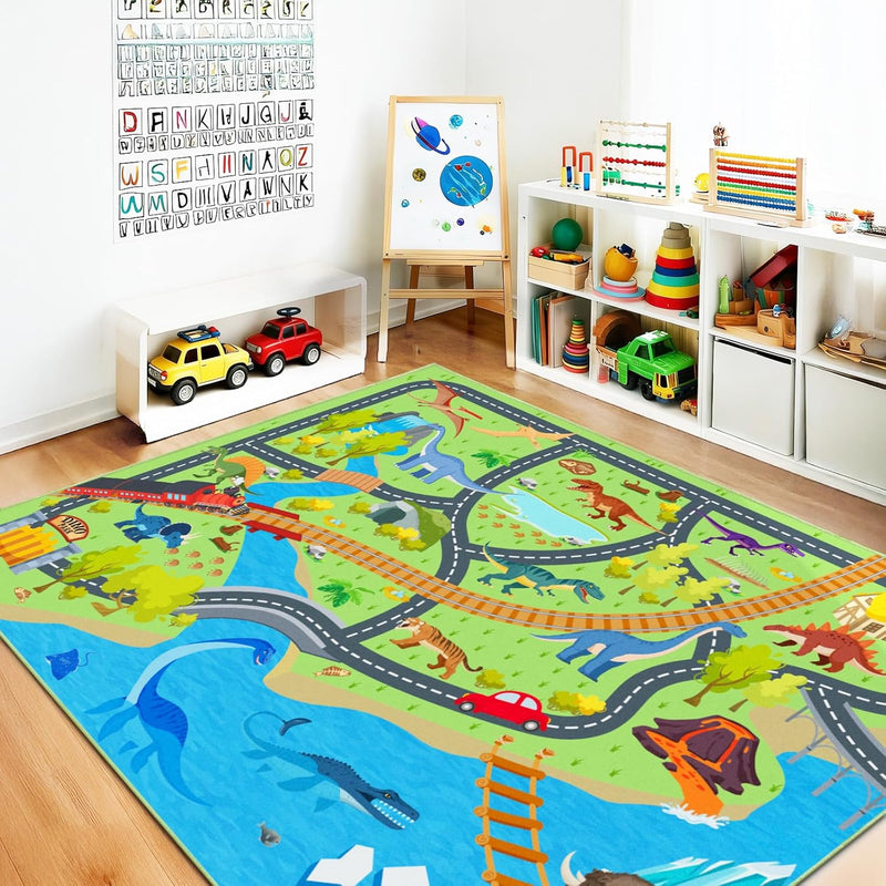 Washable Kids Rug for Playroom City Life- Road