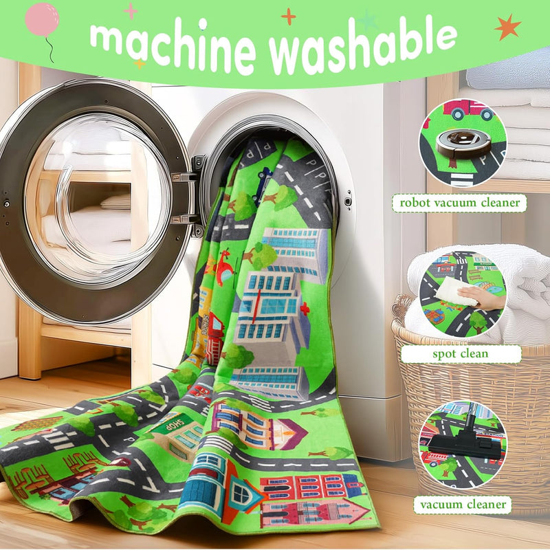 Washable Kids Rug for Playroom City Life- Road