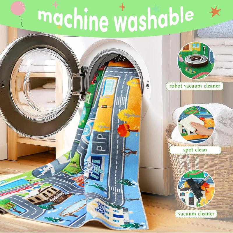 Washable Kids Rug for Playroom City Life- Road