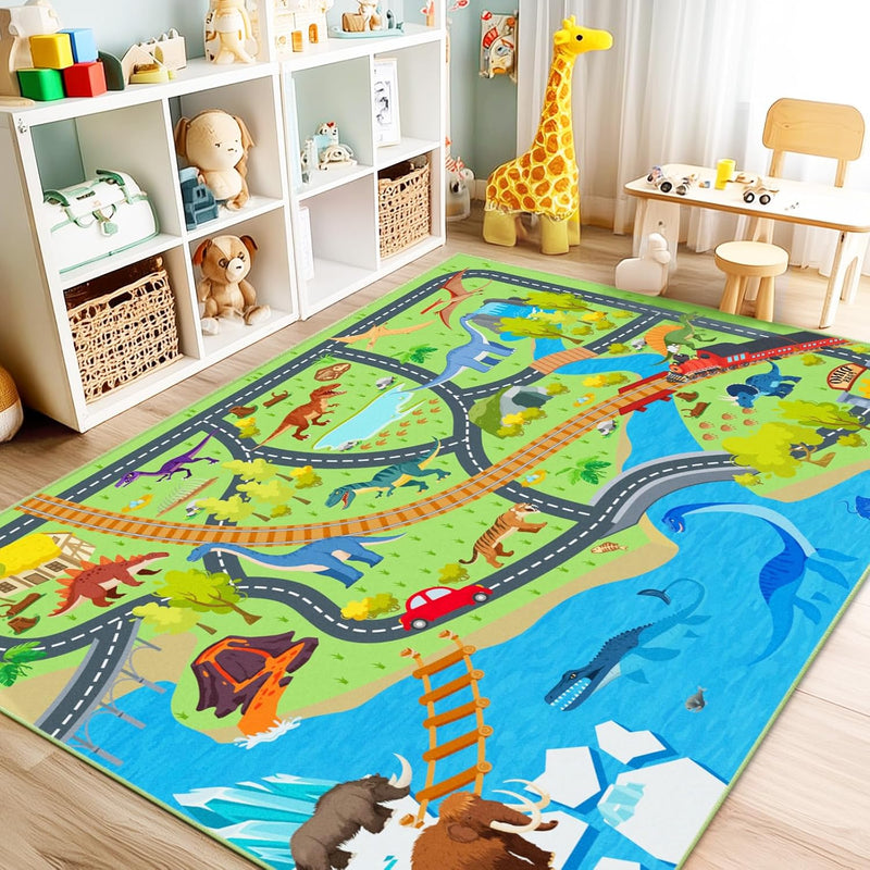 Washable Kids Rug for Playroom City Life- Road