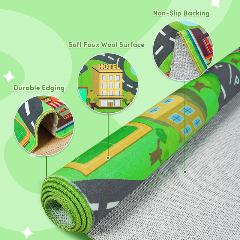 Washable Kids Rug for Playroom City Life- Road