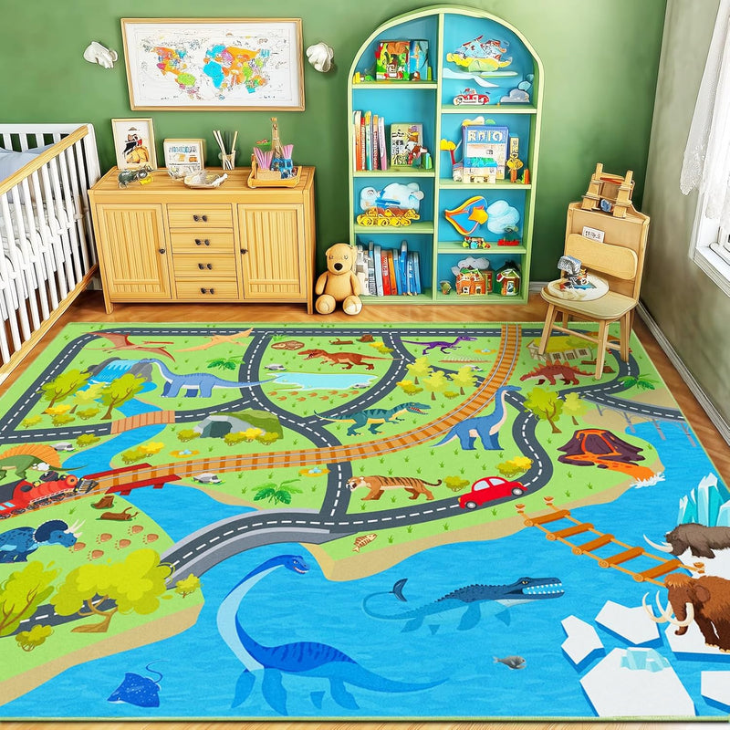 Washable Kids Rug for Playroom City Life- Road