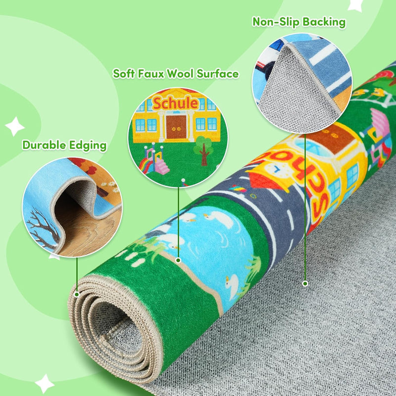 Washable Kids Rug for Playroom City Life- Road