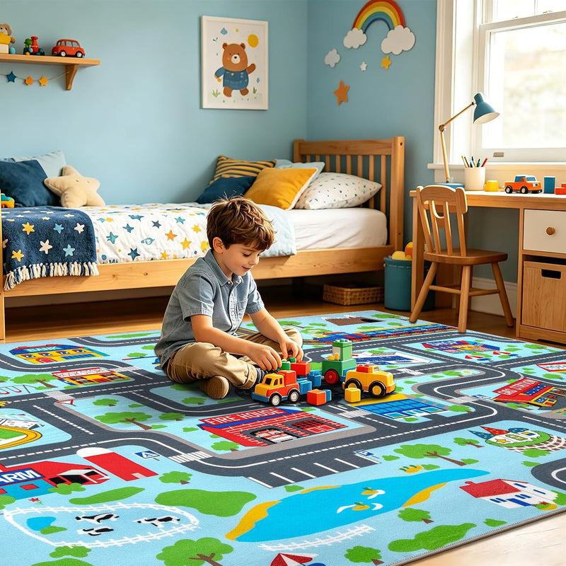 Kids Play Rug Town City Road Car Mat