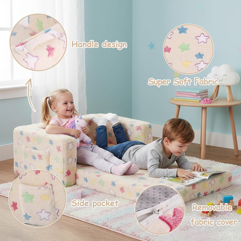 Kids Sofa Bed Extra Wide 2-In-1 Toddler Chair