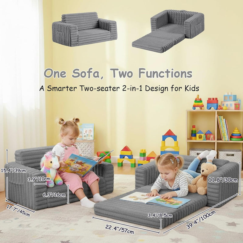 Kids Sofa Bed Extra Wide 2-In-1 Toddler Chair