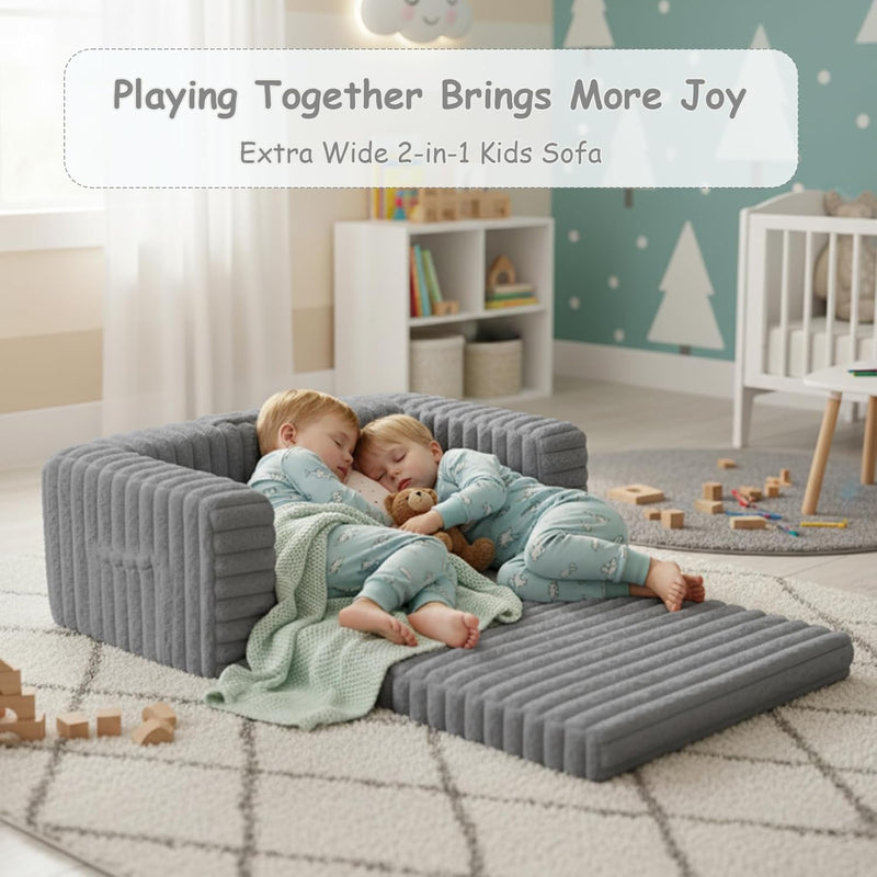 Kids Sofa Bed Extra Wide 2-In-1 Toddler Chair