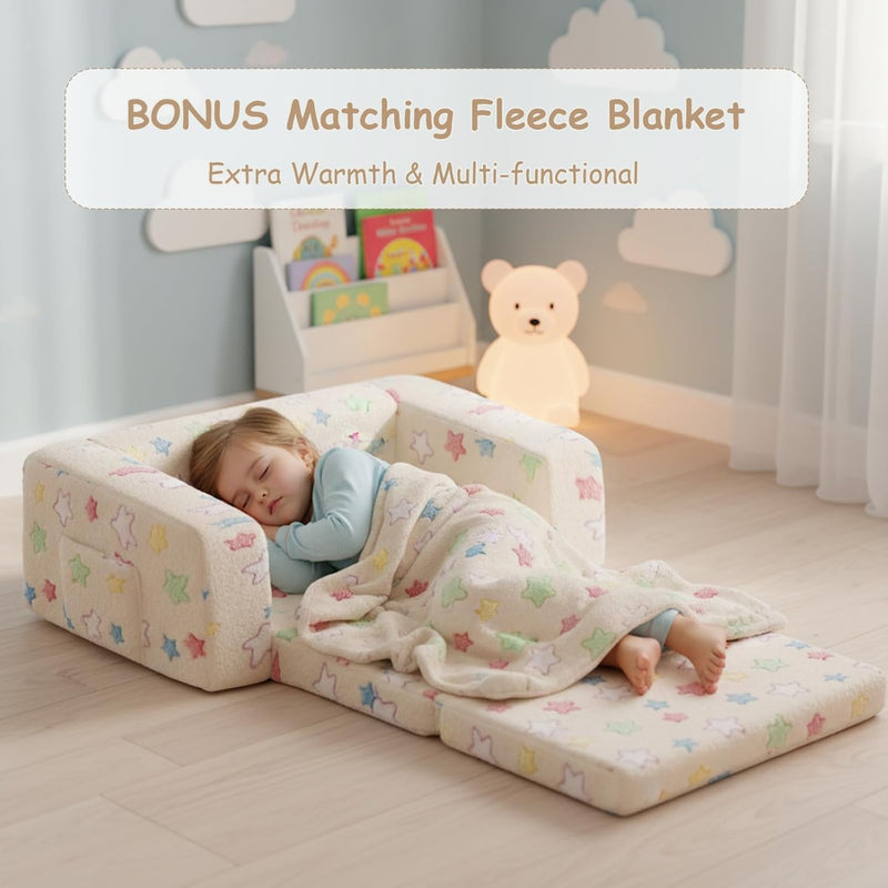 Kids Sofa Bed Extra Wide 2-In-1 Toddler Chair