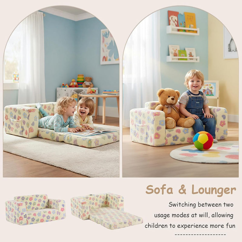 Kids Sofa Bed Extra Wide 2-In-1 Toddler Chair