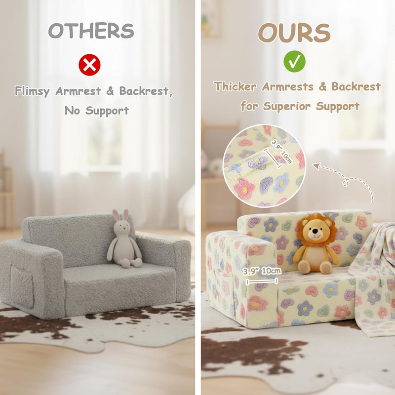Kids Sofa Bed Extra Wide 2-In-1 Toddler Chair