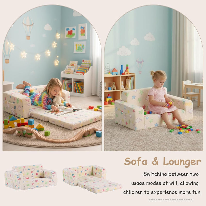 Kids Sofa Bed Extra Wide 2-In-1 Toddler Chair