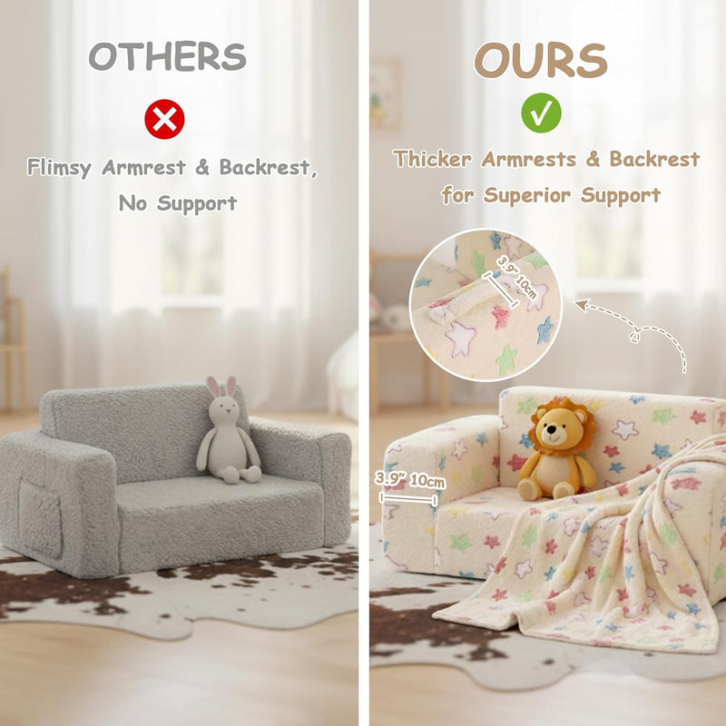 Kids Sofa Bed Extra Wide 2-In-1 Toddler Chair