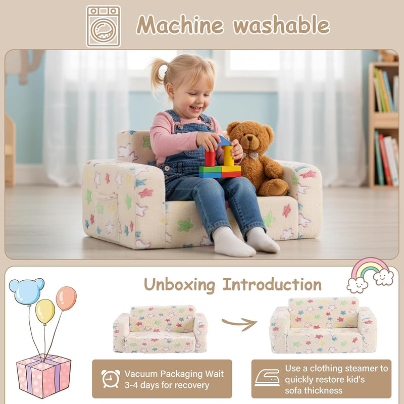 Kids Sofa Bed Extra Wide 2-In-1 Toddler Chair