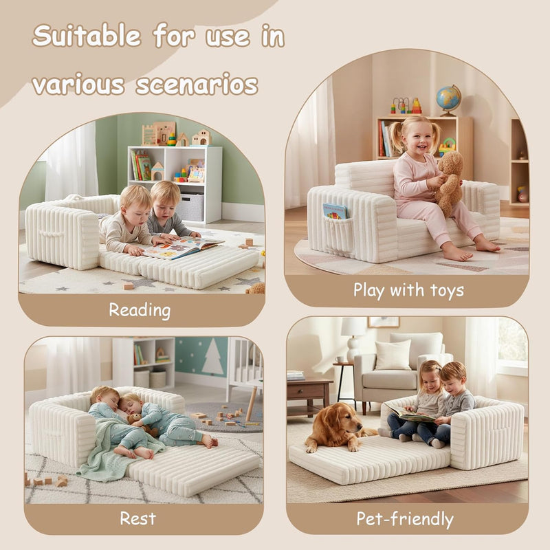 Kids Sofa Bed Extra Wide 2-In-1 Toddler Chair