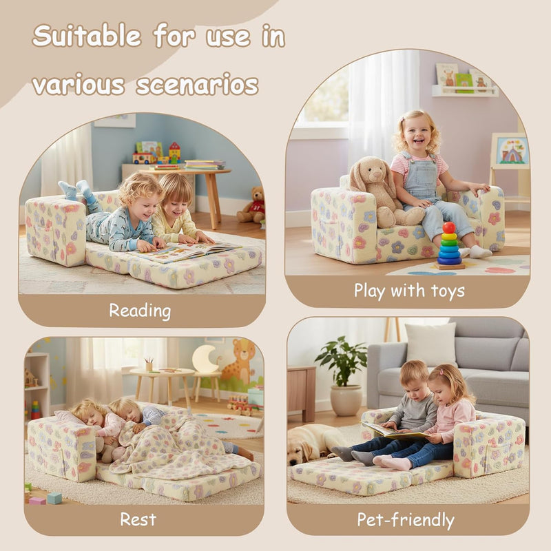 Kids Sofa Bed Extra Wide 2-In-1 Toddler Chair