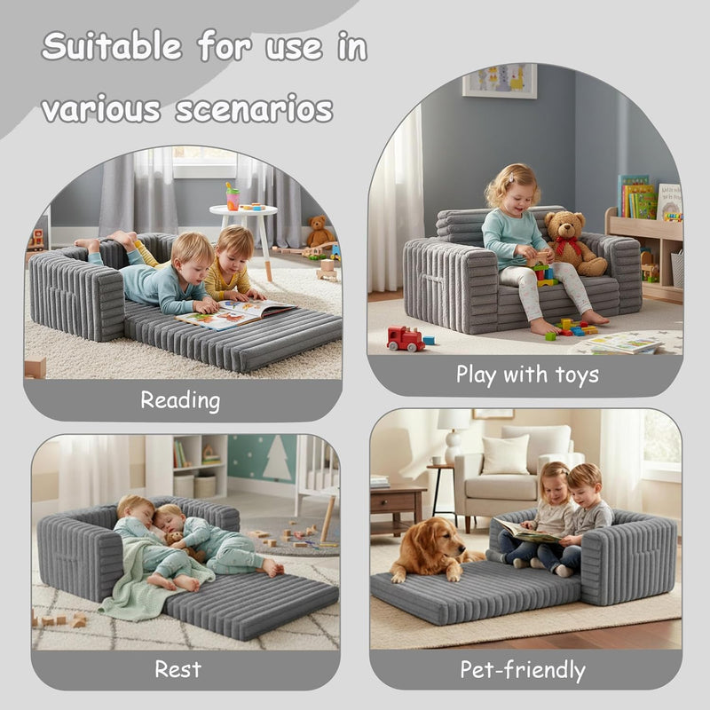 Kids Sofa Bed Extra Wide 2-In-1 Toddler Chair