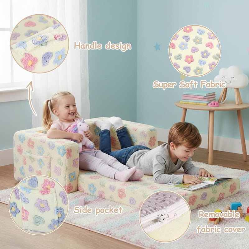 Kids Sofa Bed Extra Wide 2-In-1 Toddler Chair