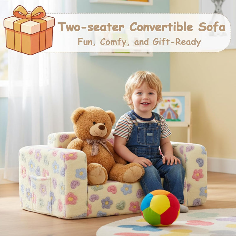 Kids Sofa Bed Extra Wide 2-In-1 Toddler Chair
