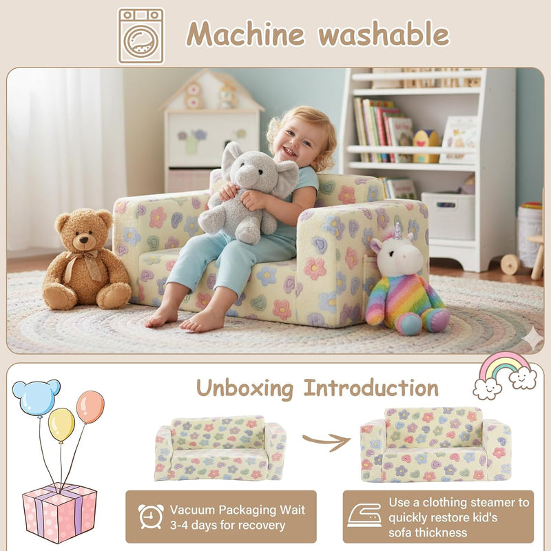Kids Sofa Bed Extra Wide 2-In-1 Toddler Chair