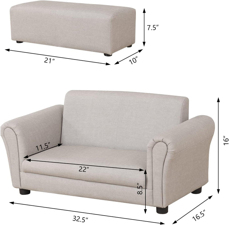 Kids Sofa Couch with Ottoman Pvc Leather Toddler