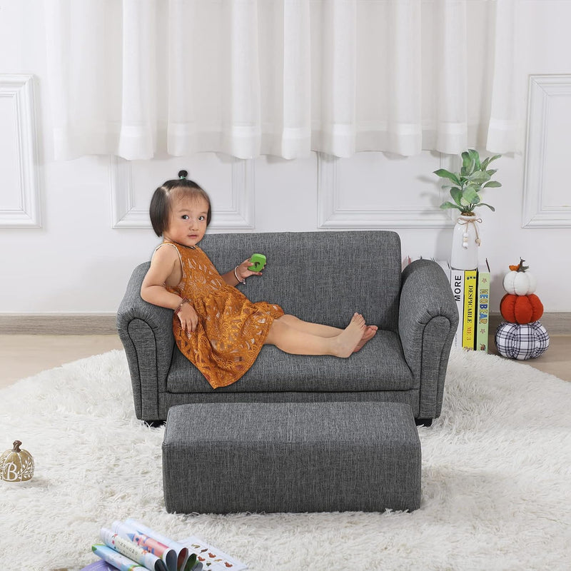 Kids Sofa Couch with Ottoman Pvc Leather Toddler
