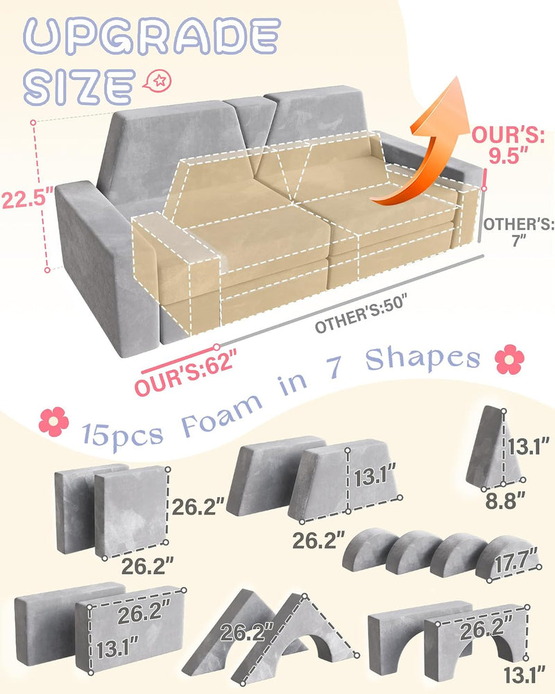 Kids Sofa Play Couch: Bed 15pcs Diy Nugget