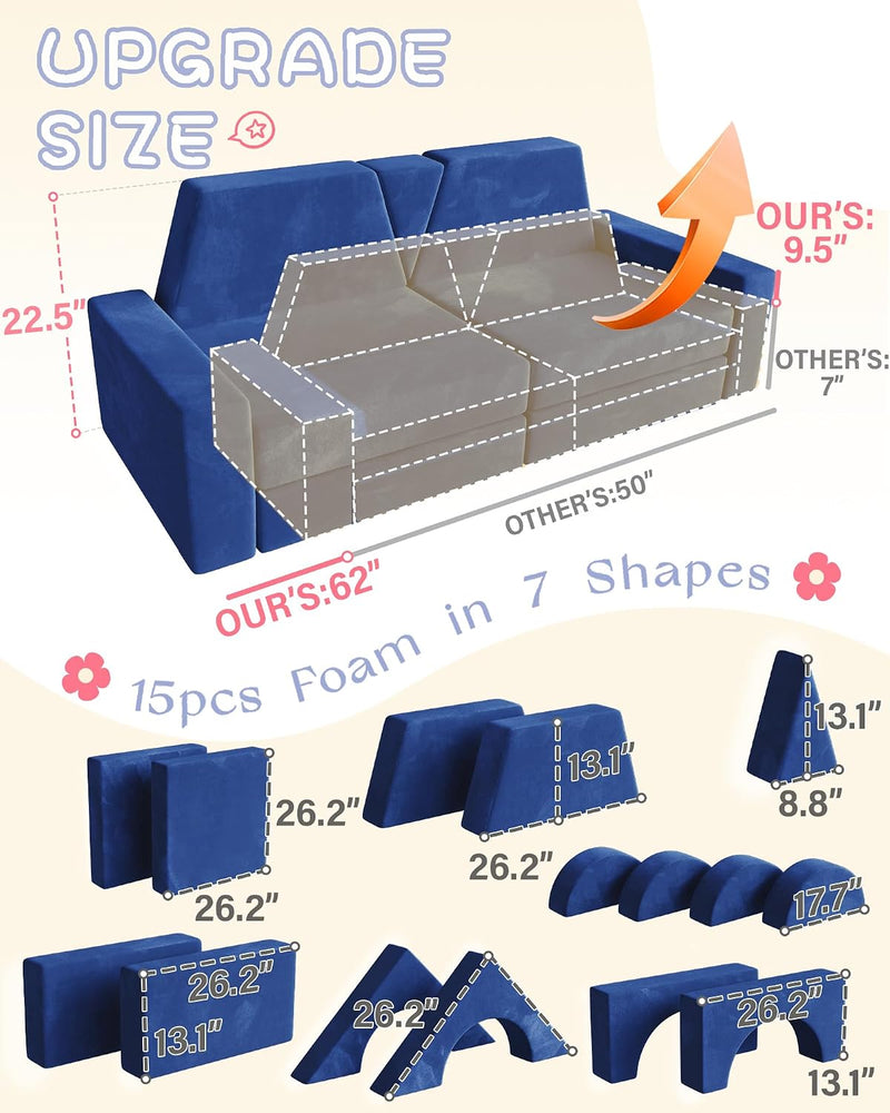 Kids Sofa Play Couch: Bed 15pcs Diy Nugget