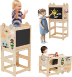 Kids Step Stool Wooden Learning Tower with Blackboard