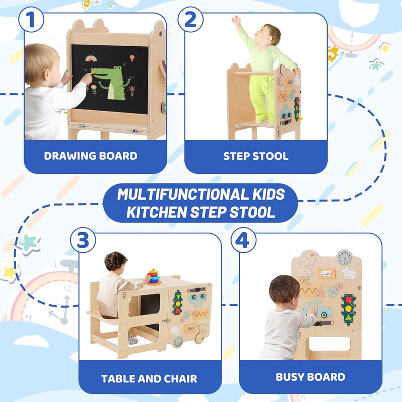 Kids Step Stool Wooden Learning Tower Kitchen Helper
