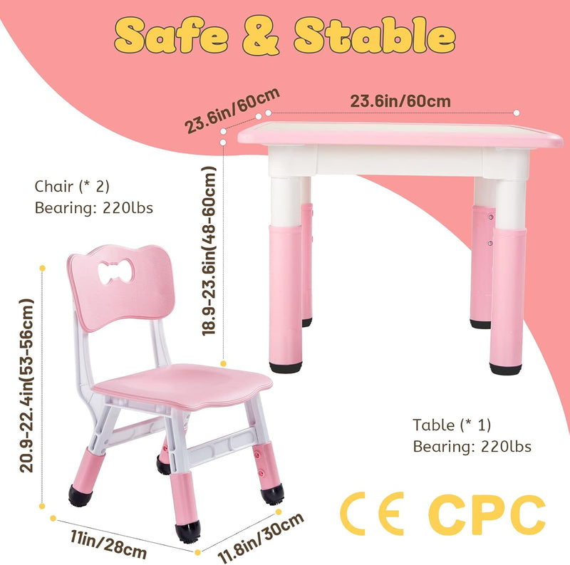 Kids Table and 2 Chairs Set Height Adjustable