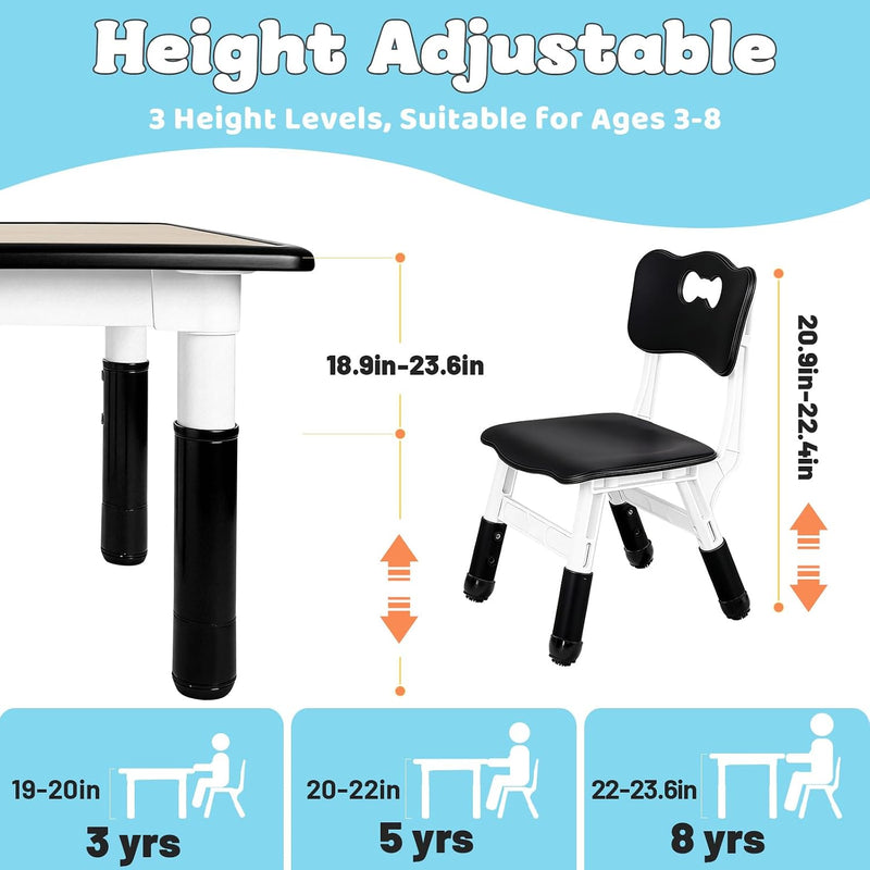 Kids Table and 2 Chairs Set Height Adjustable