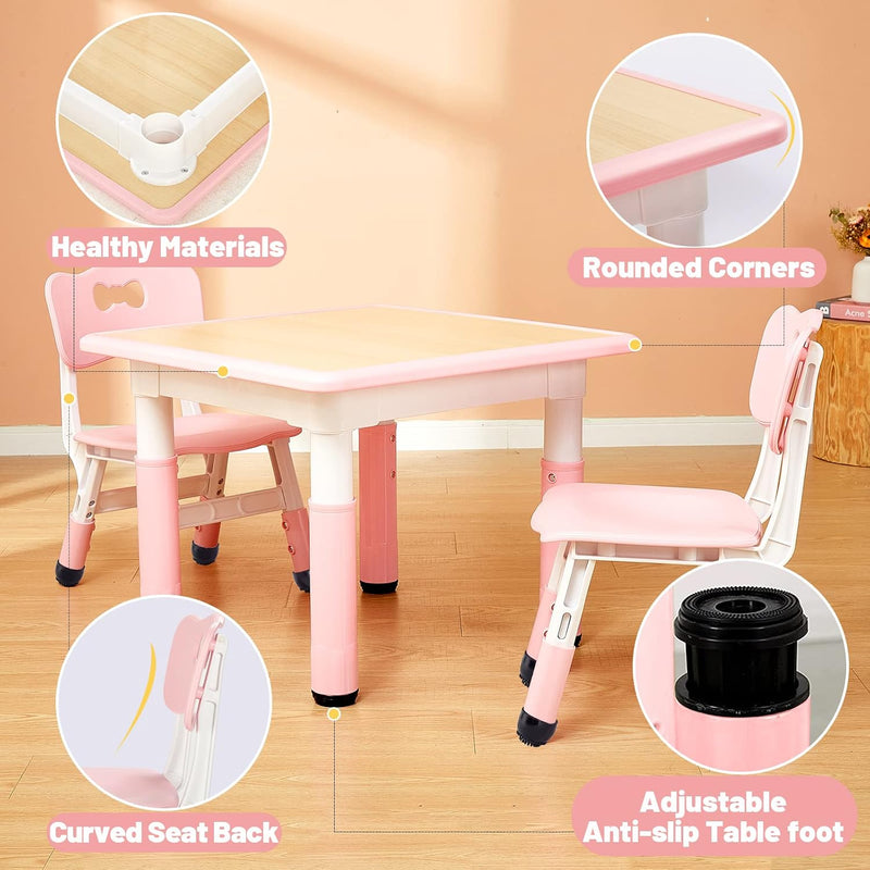Kids Table and 2 Chairs Set Height Adjustable
