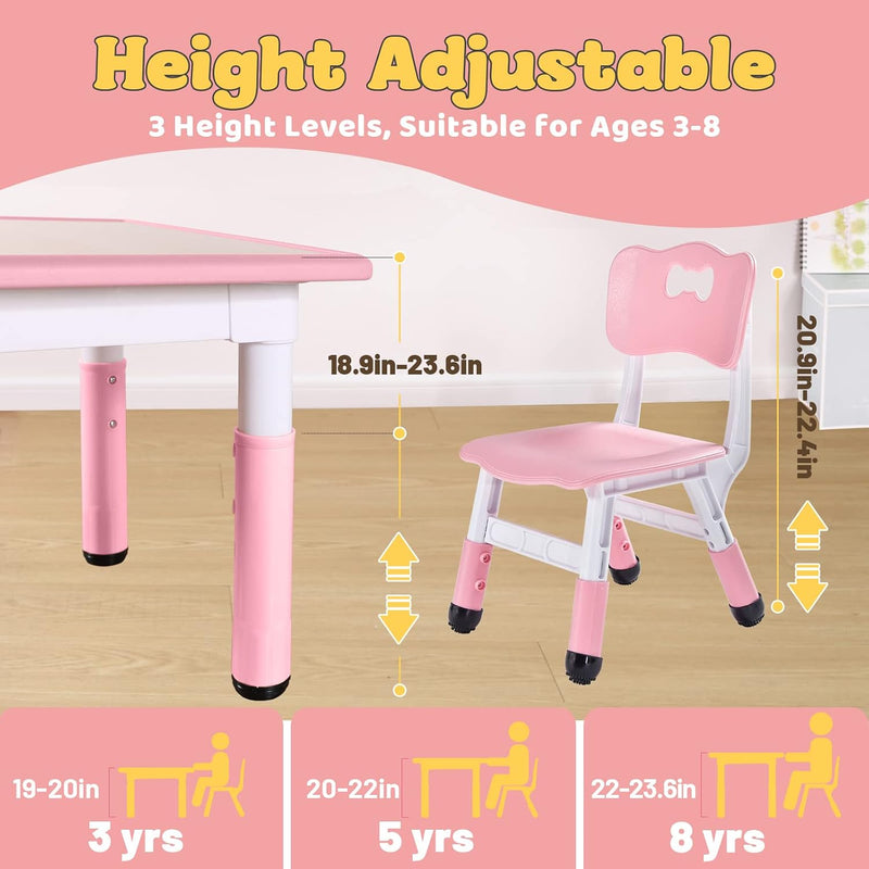 Kids Table and 2 Chairs Set Height Adjustable