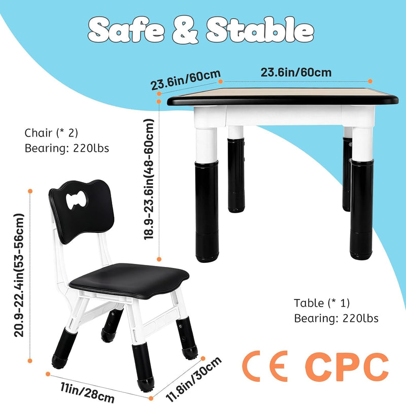 Kids Table and 2 Chairs Set Height Adjustable