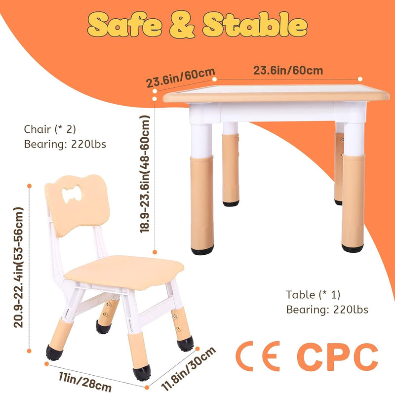 Kids Table and 2 Chairs Set Height Adjustable