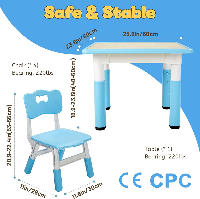 Kids Table and 2 Chairs Set Height Adjustable
