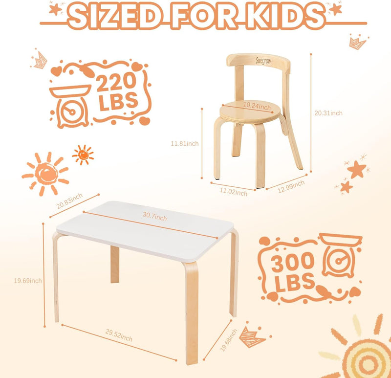 Kids Table and 4 Chairs Set Wooden