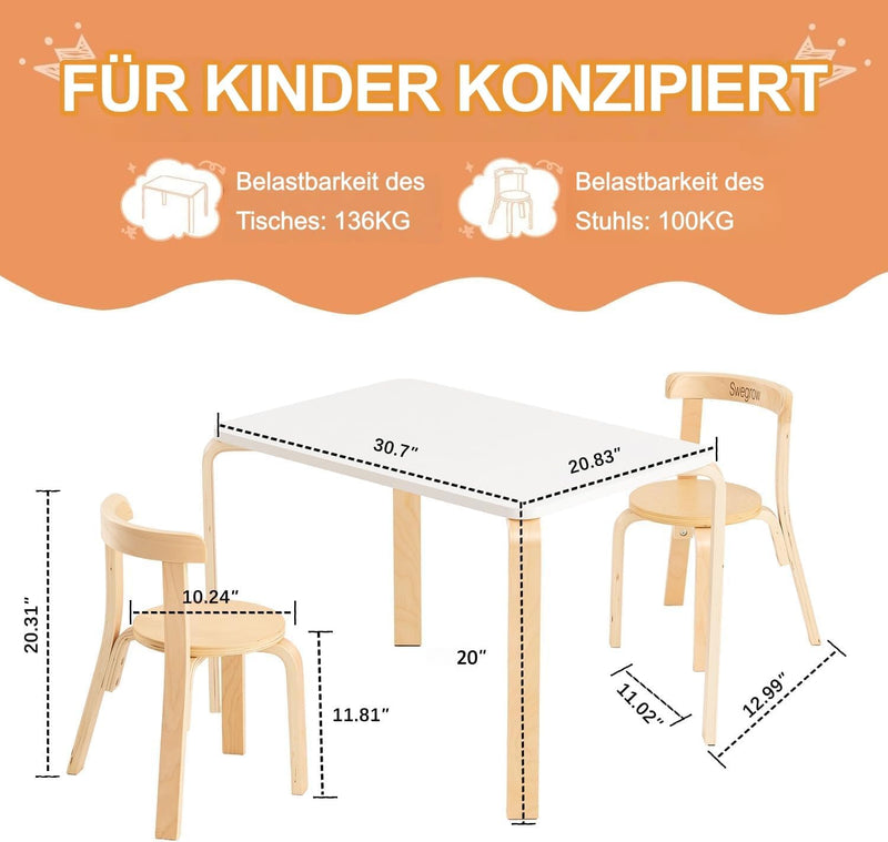 Kids Table and 4 Chairs Set Wooden