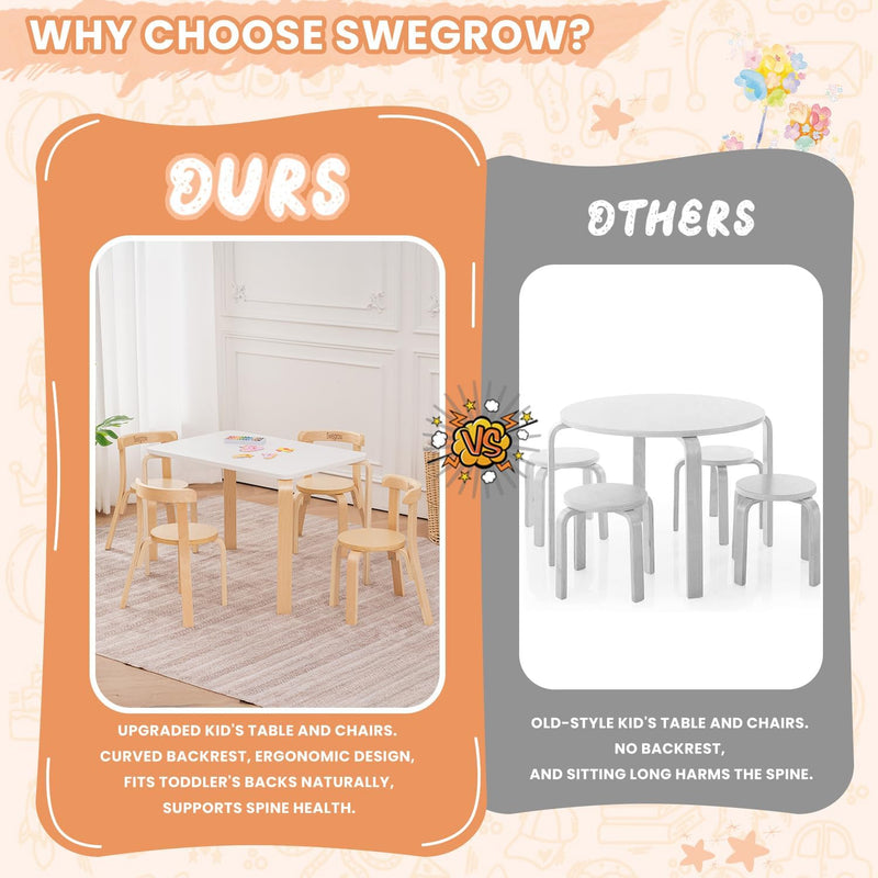 Kids Table and 4 Chairs Set Wooden