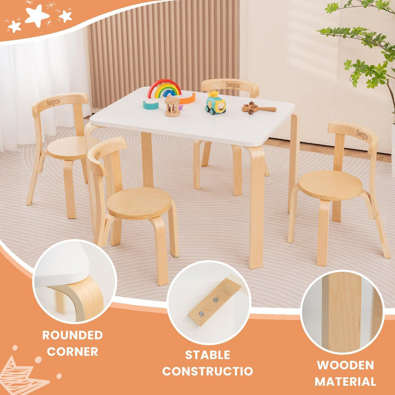 Kids Table and 4 Chairs Set Wooden