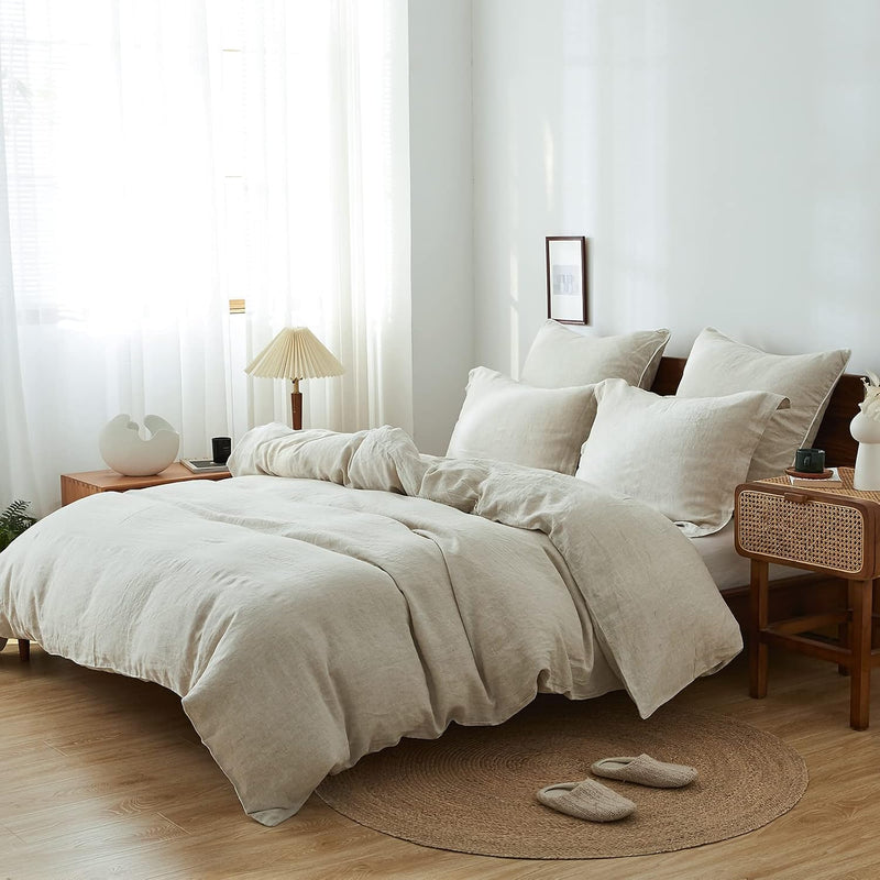 King Duvet Cover Set-100% Linen Cover-1 Breathable