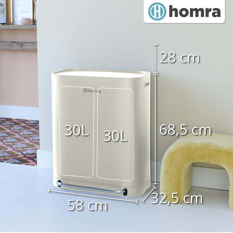 Kitchen Bin 60L Double Rubbish Bins 2x30L 2
