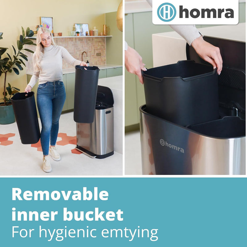 Kitchen Bin 60L Double Rubbish Bins 2x30L 2