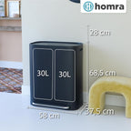 Kitchen Bin 60L Double Rubbish Bins 2x30L 2