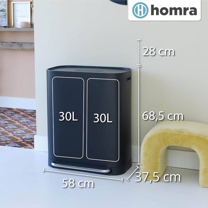 Kitchen Bin 60L Double Rubbish Bins 2x30L 2