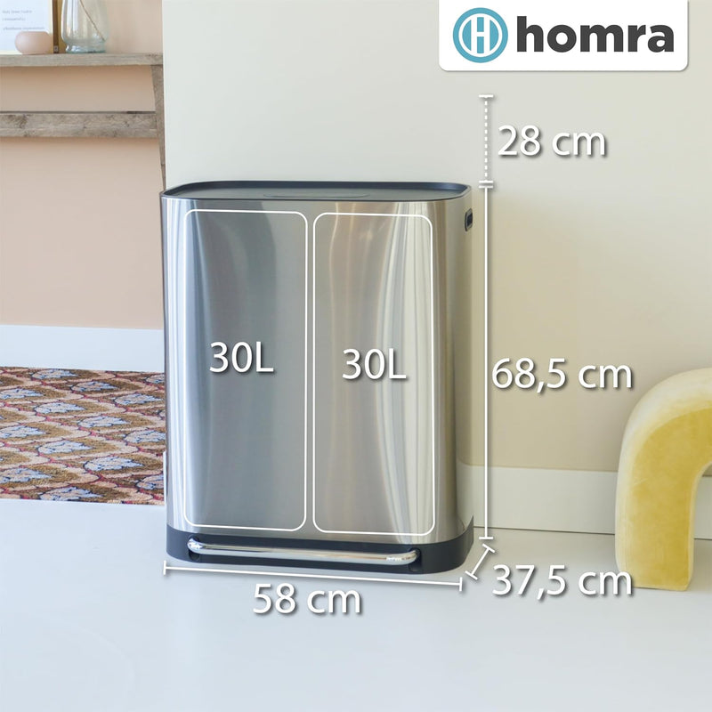 Kitchen Bin 60L Double Rubbish Bins 2x30L 2
