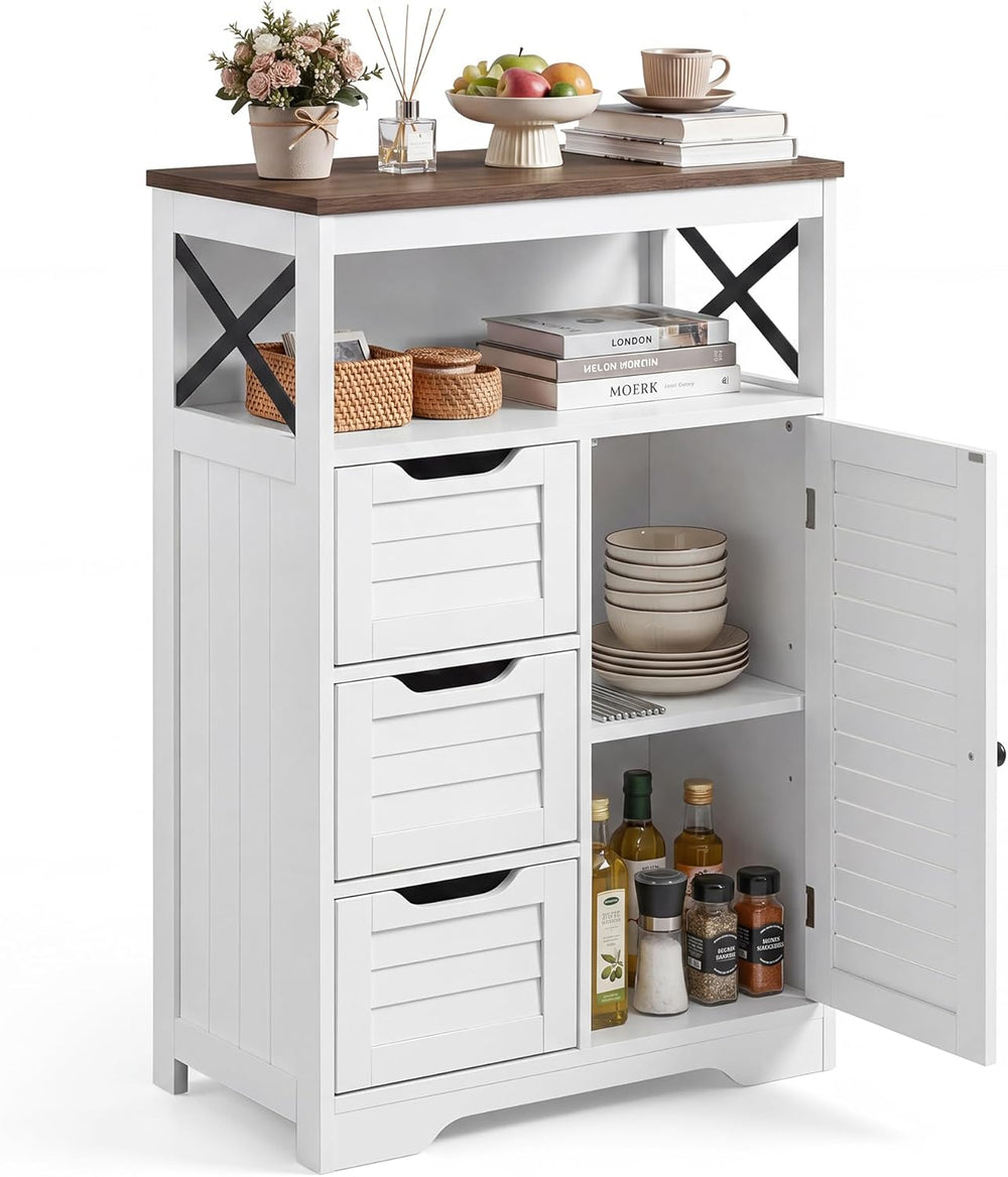 Kitchen Cabinet Louvre Design Sideboard with Open Compartment