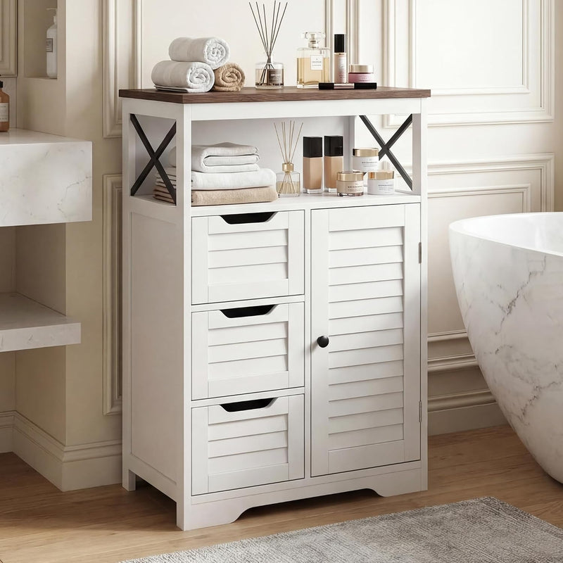 Kitchen Cabinet Louvre Design Sideboard with Open Compartment